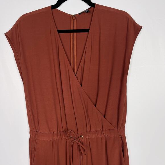 Eileen Fisher PS Petite Small Russet Orange Wide Leg Jumpsuit Surplice Neck - Picture 3 of 11